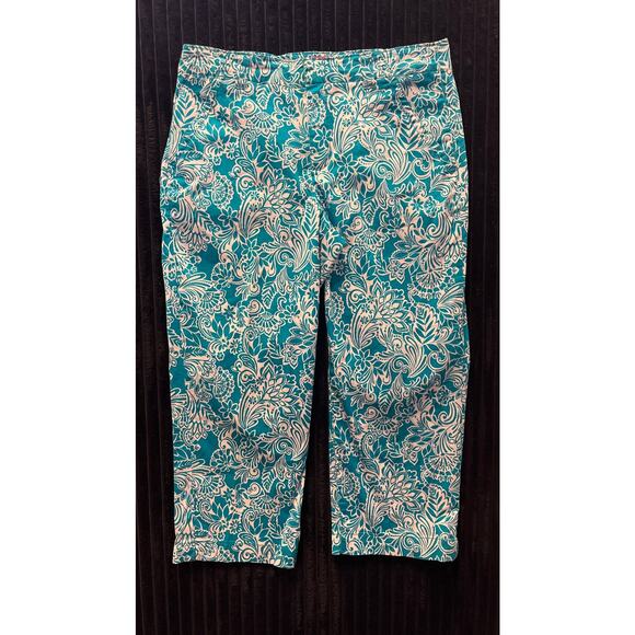Cappagallo Womens Teal White Floral Pants Size 6 Casual Lightweight - Picture 1 of 4